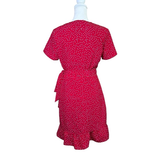 Kate Kasin Red White Polka Dots Wrap Dress Sz Small Ruffle Short Sleeve Cocktail - Picture 5 of 12
